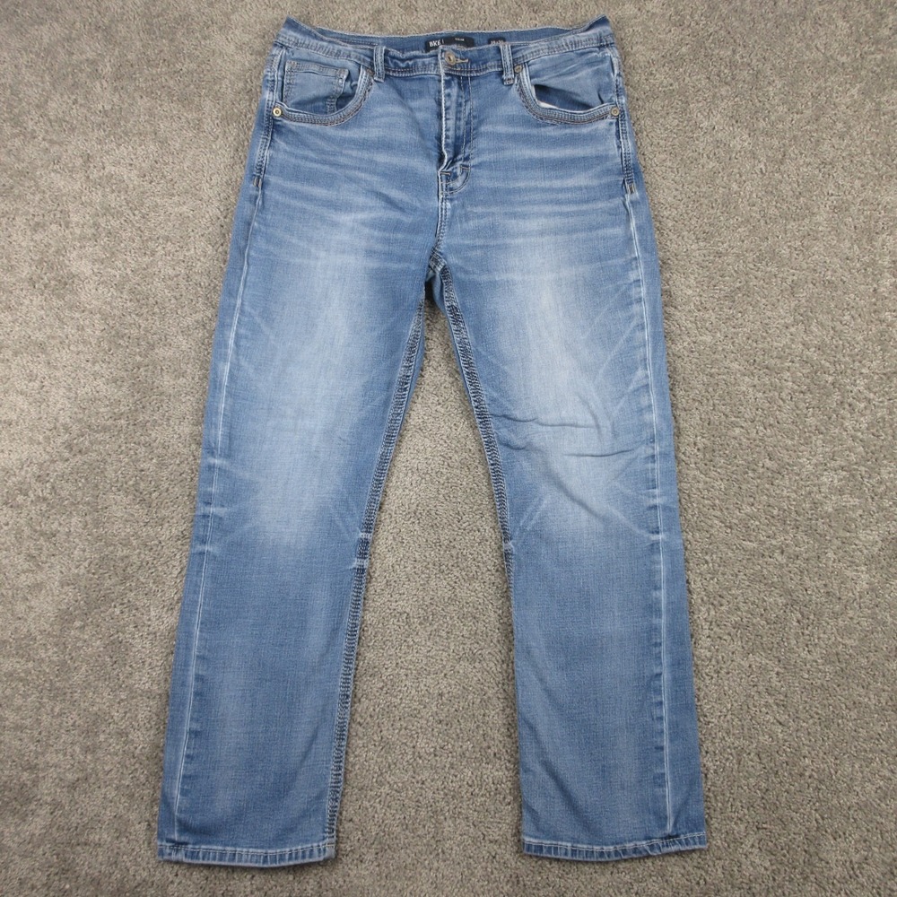BKE Jeans Mens 36x30 Blue Tyler Straight Faded Whisker Denim Pants Buckle Flex
